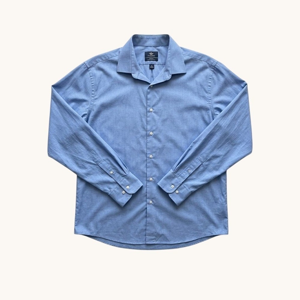 Dockers Fitted Stretch Collar Blue Long Sleeve Button Down Shirt Large 16.5